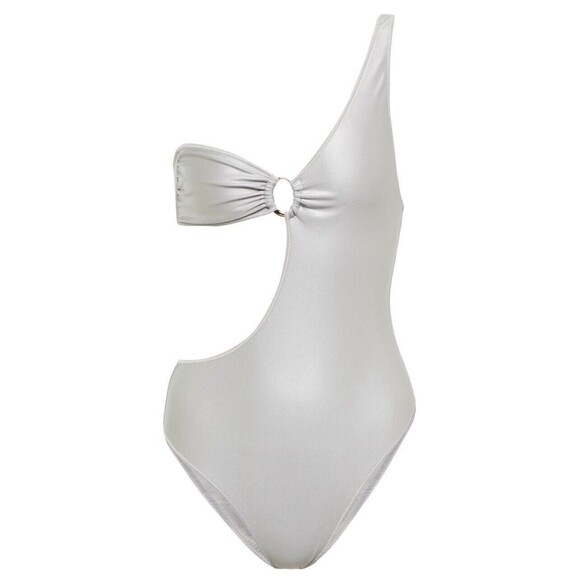 Oseree Glow One Shoulder Swimsuit In Silver SS Sm New W/O Tag - Picture 1 of 12